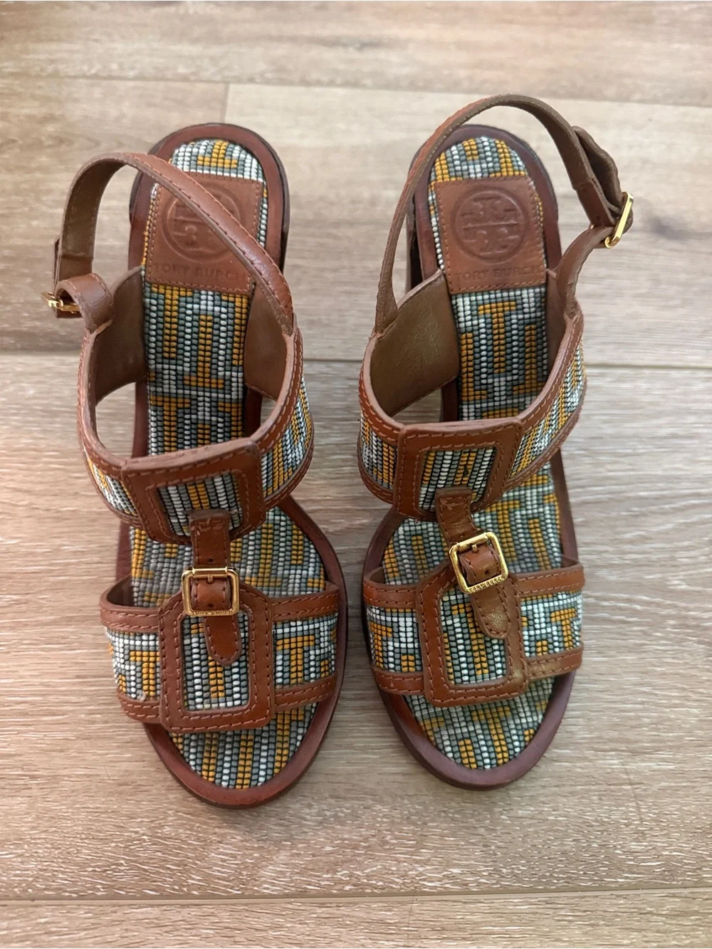 Tory Burch Florian Aztec Block Heel Sandal Size 8